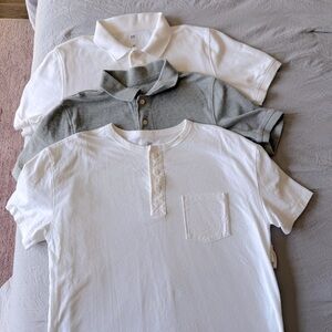 Gap Kids Lot of 2 Polos and 1 Henley. 1 white polo, 1 grey polo,1 white Henley.